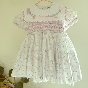 Baby vintage smocked white and pink floral dress
